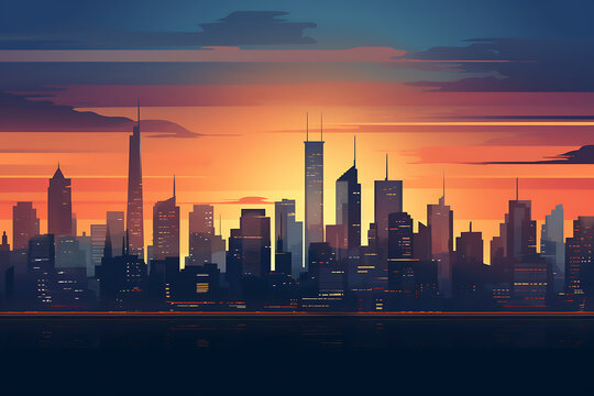City skyline at sunset. Vector illustration for your design. Eps 10