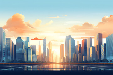 City skyline at sunset. Vector illustration for your design. Eps 10