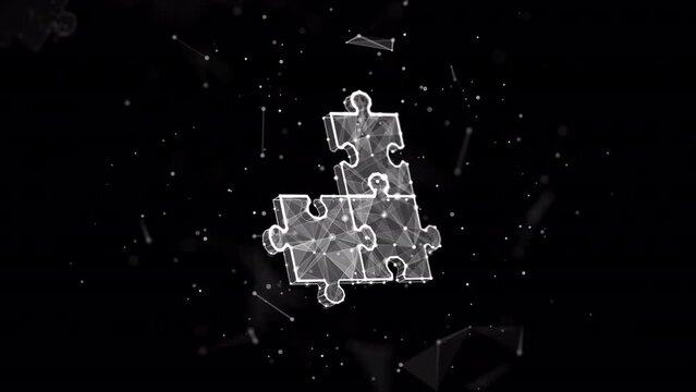 Abstract Animated Low Poly Illustration of Assembling Puzzle. Symbol of Corporate Collaboration, Partnership and Teamwork 4K Looped Motion Graphic on Transparent Background.