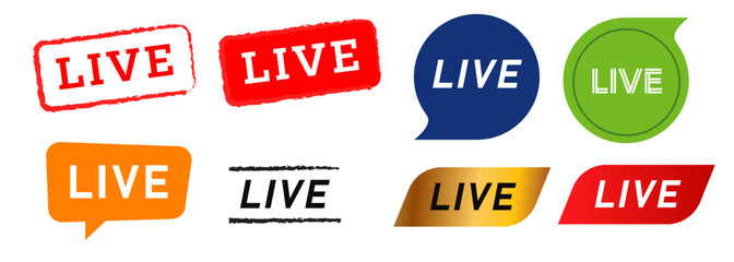 live stamp speech bubble button label sticker sign streaming video media broadcasting - obrazy, fototapety, plakaty