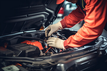 Auto mechanic working in auto repair service. Car service and maintenance concept.