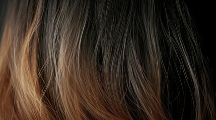 Closeup dark hair. Women's hairstyle. Hair texture - obrazy, fototapety, plakaty