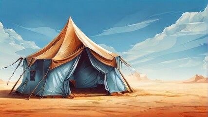 old tent at desert illustration background - obrazy, fototapety, plakaty