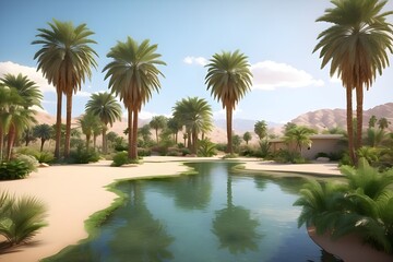 Fototapeta na wymiar Desert_oasis_with_a_tranquil_pond_surrounding