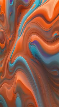 Teel and orange color paints morphing, abstract background