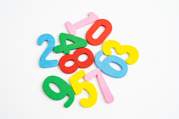 Math number colorful on white background, education study mathematics learning teach.