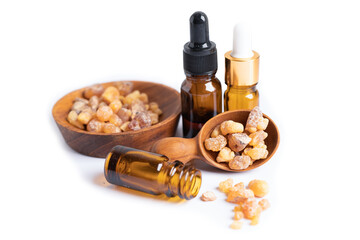 Frankincense or olibanum aromatic resin isolated on white background used in incense and perfumes.