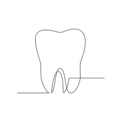 Vector Continuous line drawing of tooth isolated on white background illustration concept of dental