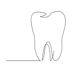 Vector Continuous line drawing of tooth isolated on white background illustration concept of dental