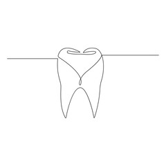 Vector Continuous line drawing of tooth isolated on white background illustration concept of dental