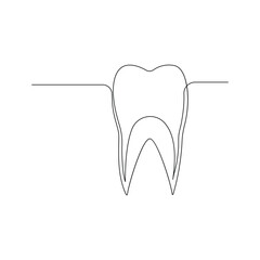 Vector Continuous line drawing of tooth isolated on white background illustration concept of dental