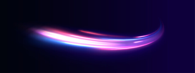 Abstract energy in the form of stripe, arc, curl and zigzag in neon colors with light effect. и Acceleration speed motion on night road. Bright sparkling background.	
