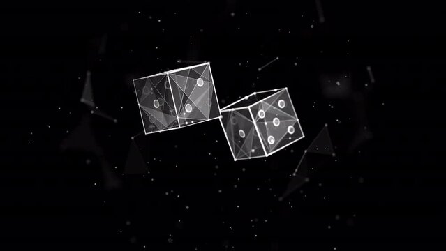 Abstract Animated Low Poly Illustration of Two Spinning Casino Game Dices on Transparent Background. Symbol of Fortune and Luck 4K Looped Motion Graphic.