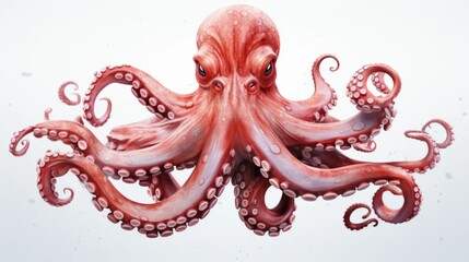 Watercolor octopus drawing on a white background. Underwater art - obrazy, fototapety, plakaty