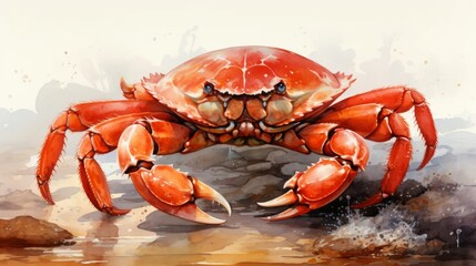 Watercolor crab drawing on a white background. Underwater art