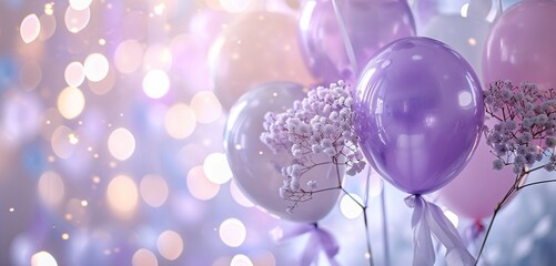 Lavender balloons, pearl-white ribbon, dreamy and enchanting birthday