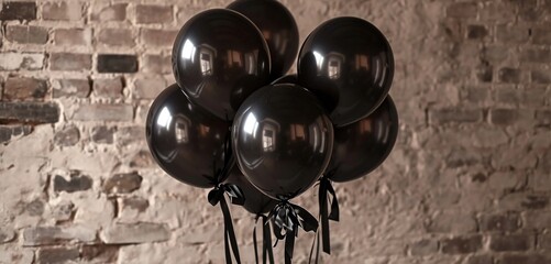 Onyx black balloons, organza ribbon, chic and upscale birthday