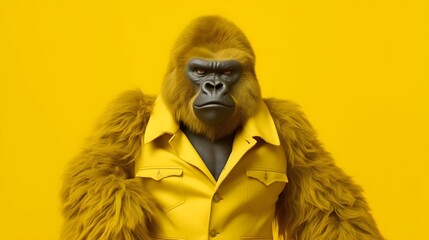 Gorilla wearing stylish furr jacket


