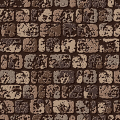 Seamless brown camouflage brick stone wall pattern with cracked destroyed old stones. Geometric background for fabric, textile. Grunge style. Not AI