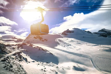 Foto op Plexiglas Matterhorn Glacier Paradise gondola and ski area in Zermatt view © xbrchx
