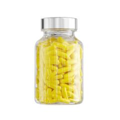Pharmacy jar capsules isolated package, pack, plastic bottle, yellow
