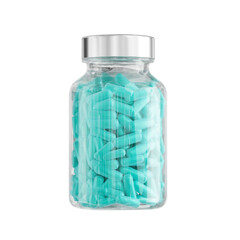 Pharmacy jar capsules isolated package, pack, plastic bottle, azure