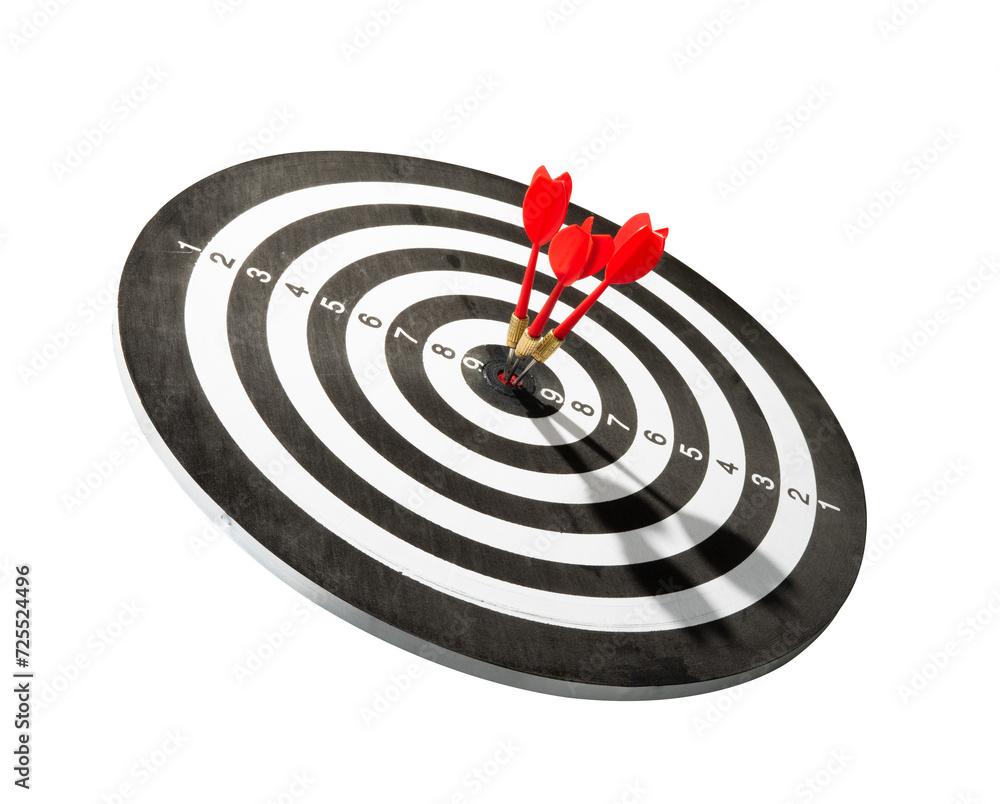 Poster dart hitting target isolated element