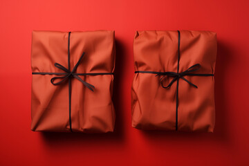 Two gifts on a red background.