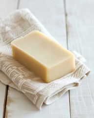 Natural Eco Soap Bar on Neatly Folded Cloth