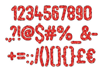 Versatile Collection of Ruby Red Numbers and Punctuation for Various Uses