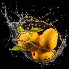 Mango slice with water splash on isolated background - ai generative