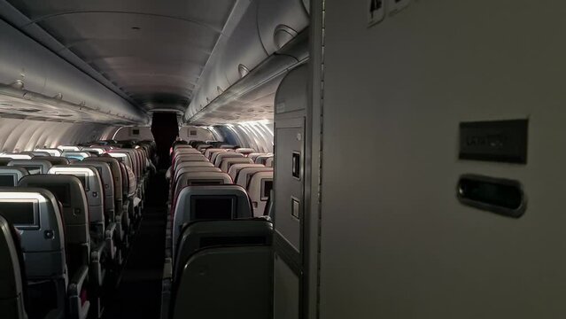 Interiors inside a luxury business jet passenger cabin