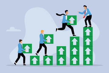 Fototapeta premium Team growth, teamwork to help improve working and achieve success 2d vector illustration
