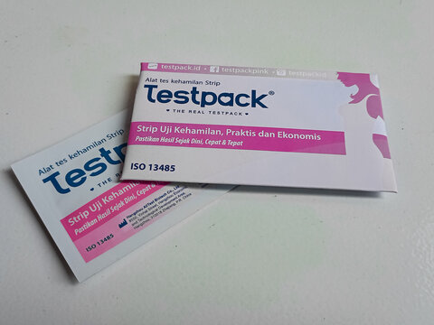 Pregnancy test pack set on white background.
Bandung-Indonesia,February 01 2024