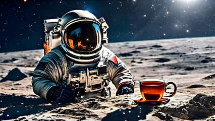 Space, astronaut, astronaut in space, astronaut drinking tea in space, funny wallpaper, HD background, HD WALLPAPER