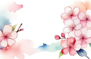 Sakura flowers on a white background watercolor. The banner. Space for text, free space. A spring postcard.