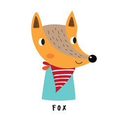 Hand drawing doodle cute fox vector illustration for t-shirt ,card, poster design for kids. Vector illustration design for fashion fabrics, textile graphics, prints, Cute fox cartoon