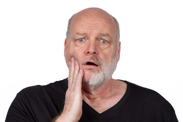 Shocked Bearded Man with Half Shaved Beard in Black T-Shirt, Surprised Expression, Facial Hair...