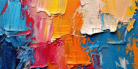 Closeup of abstract rough colorful colorful multicolored art painting texture, with oil brushstroke, pallet knife paint on canvas (Generative Ai), Generative AI 