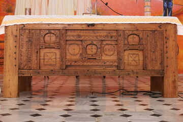 a Berber chest used as an altar in a church in algeria 