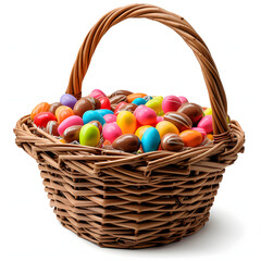 Easter basket with candies isolated on white background, minimalism, png
