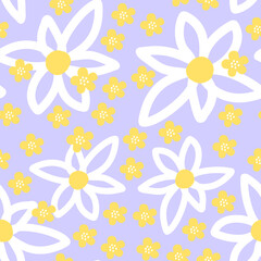 white daisy spring pastel purple background wallpaper seamless pattern 