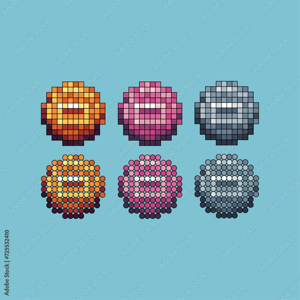 Poster pixel art stroke sets icon of money yuan variation color.lunar coin icon on pixelated style. 8bits p