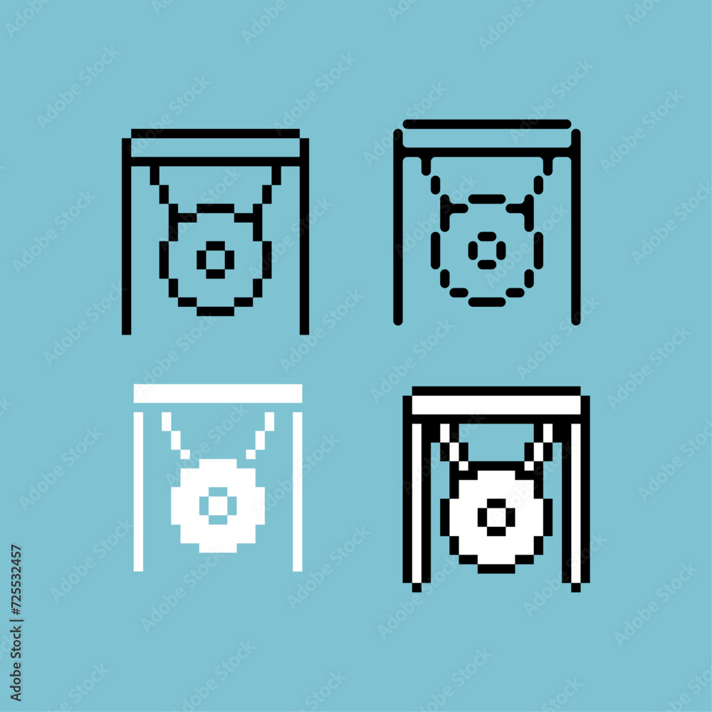 Poster pixel art outline sets icon of gong music variation color. lunar gong icon on pixelated style. 8bits