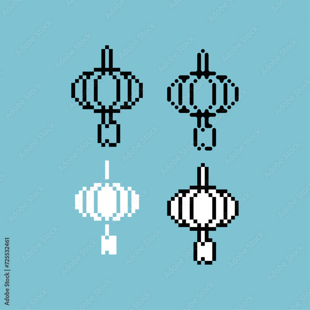Poster pixel art outline sets icon of lunar lantern variation color. lantern icon on pixelated style. 8bits
