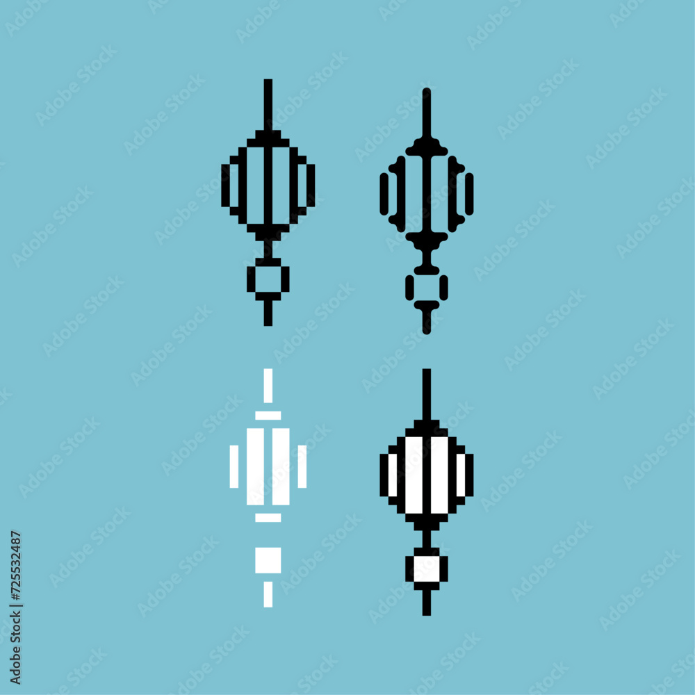 Poster pixel art outline sets icon of lunar lantern variation color. lantern icon on pixelated style. 8bits