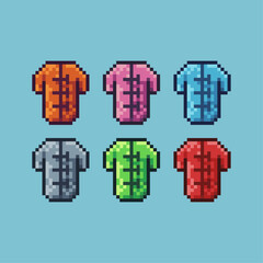 Fototapeta premium Pixel art sets icon of lunar shirt variation color.Chinese shirt icon on pixelated style. 8bits perfect for game asset or design asset element for your game design. Simple pixel art icon asset.