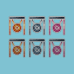 Pixel art stroke sets icon of gong music variation color. Lunar gong icon on pixelated style. 8bits perfect for game asset or design asset element for your game design. Simple pixel art icon asset.