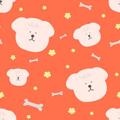 chubby dog orange background wallpaper seamless pattern 