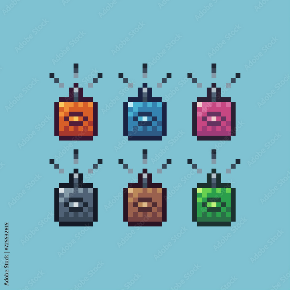 Poster pixel art sets icon of lunar candle variation color. candle icon on pixelated style. 8bits perfect f